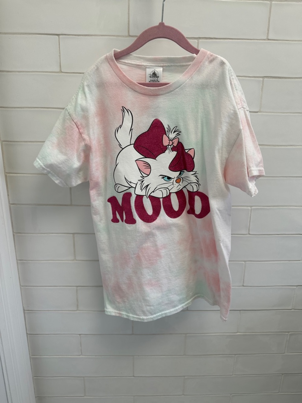Disney Store Kids 'Mood' Graphic Tee with Pink Tie-Dye Bow